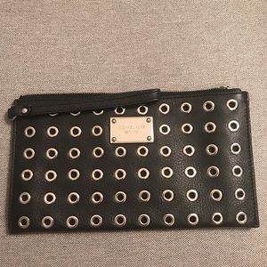Michael Kors Black Perforated Studded Wristlet